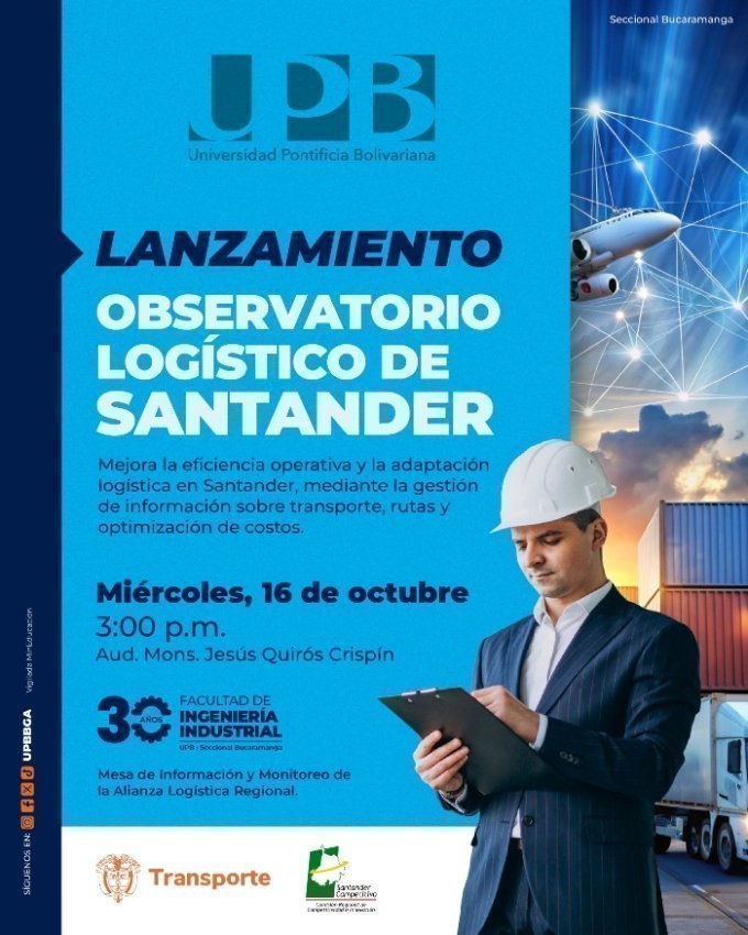 Pieza gráfica con información del lanzamiento del Observatorio Logístico de Santander