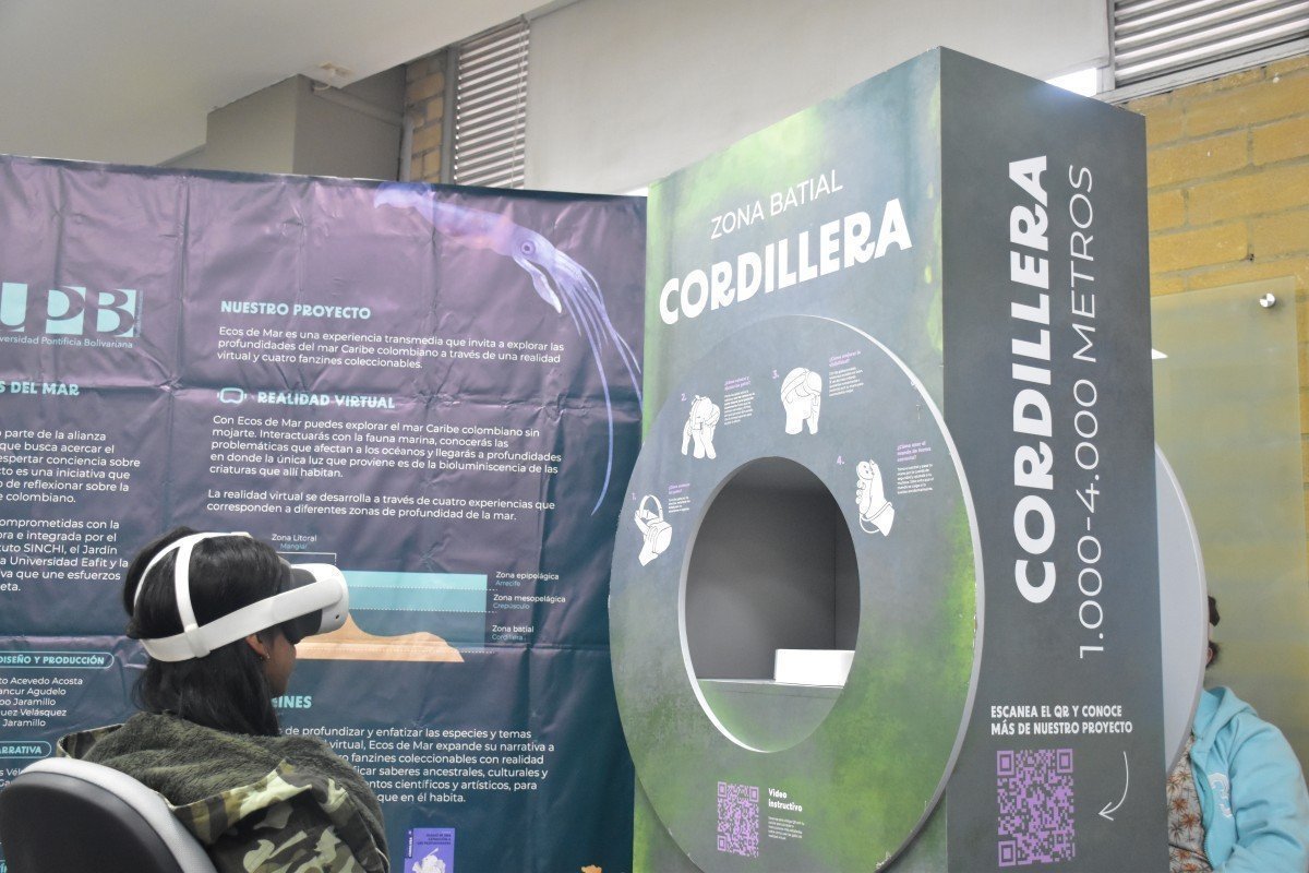Ecos de mar, una experiencia inmersiva que reconstruye, mediante realidad virtual, los ecosistemas mar Caribe colombiano.